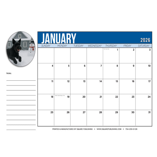 2026 Black Schnauzer Desk Calendar – Large 19"x13" Hanging Monthly Planner with Cute Dog Photography, Holidays & Notes – Premium Pet Lover Gift for Home or Office