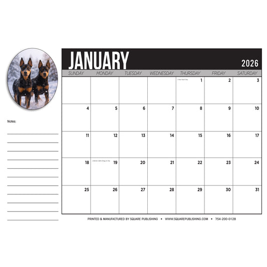 2026 Doberman Pinscher Desktop Calendar - Large 19"x13" Monthly Desk Calendar with Cute Dog Photography, Notes and Holidays