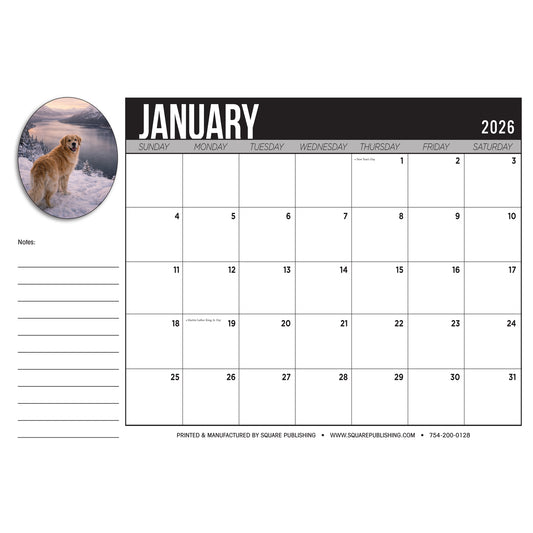 2026 Golden Retriever Desktop Calendar - Large 19"x13" Monthly Desk Calendar with Cute Dog Photography, Notes and Holidays