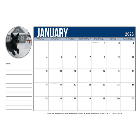 2026 Schnauzer Desktop Calendar – Large 19"x13" Monthly Planner Pad with Cute Dog Photography, Notes and Holidays – 11 Color Options