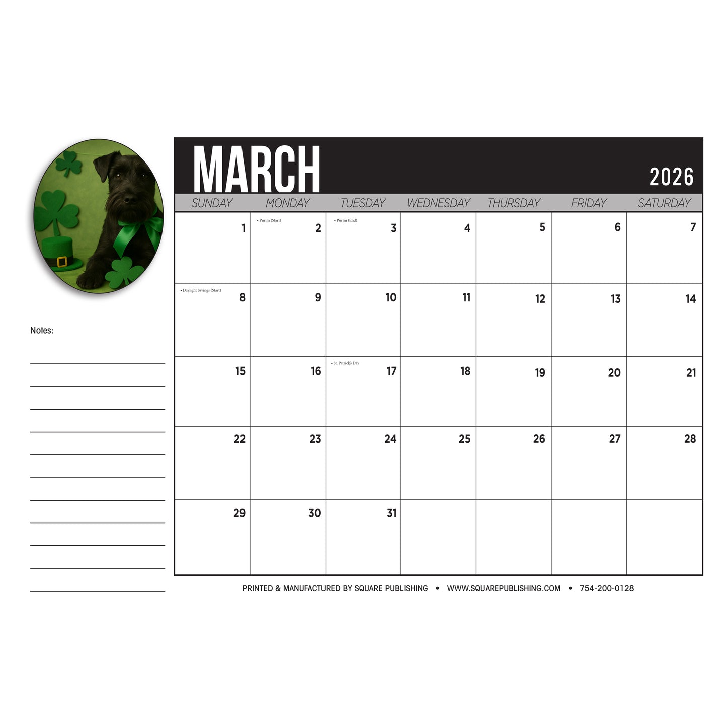 2026 Schnauzer Desktop Calendar – Large 19"x13" Monthly Planner Pad with Cute Dog Photography, Notes and Holidays