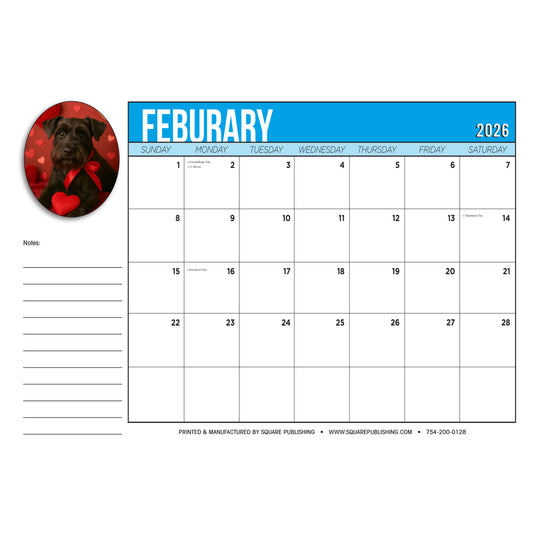 2026 Schnauzer Desktop Calendar – Large 19"x13" Monthly Planner Pad with Cute Dog Photography, Notes and Holidays – 11 Color Options